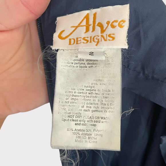 Alyce Designs Beaded Gown Long Teal Strappy Back Zip Closure Size 2 Side Slit - Picture 8 of 9